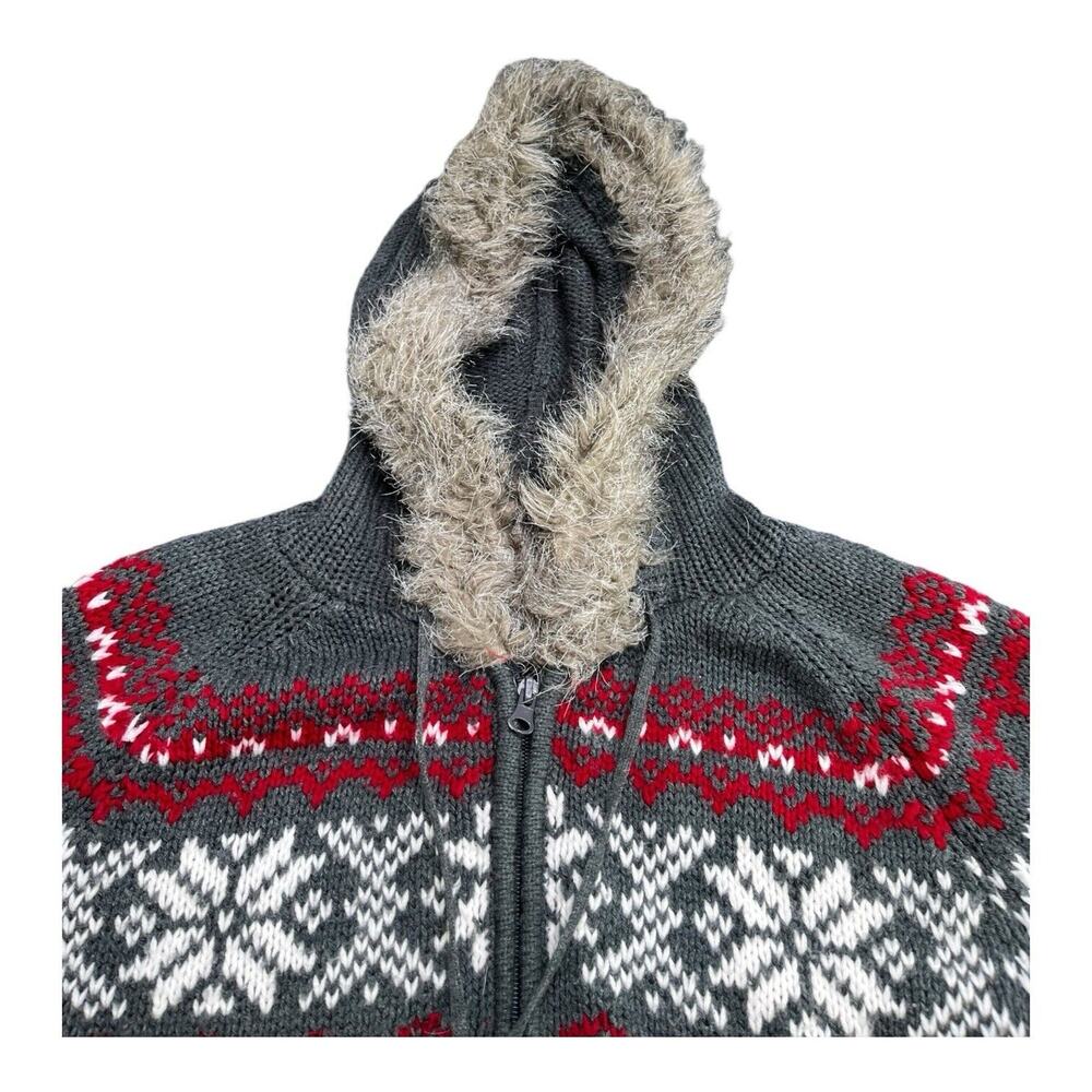 Motherhood Maternity Gray and Red Hooded Fair Isle Knit Sweater - Picture 3 of 12